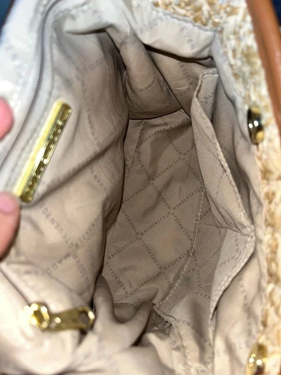 Steve Madden Tan & Cream Woven Crossbody with Branded Canvas Strap - Picture 7 of 7